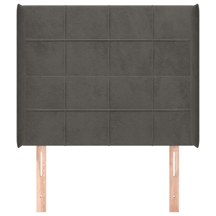 sengegavl med kanter 83x16x118/128 cm fløjl mørkegrå