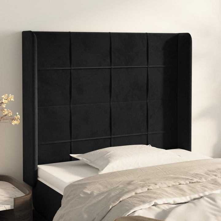 sengegavl med kanter 83x16x118/128 cm fløjl sort