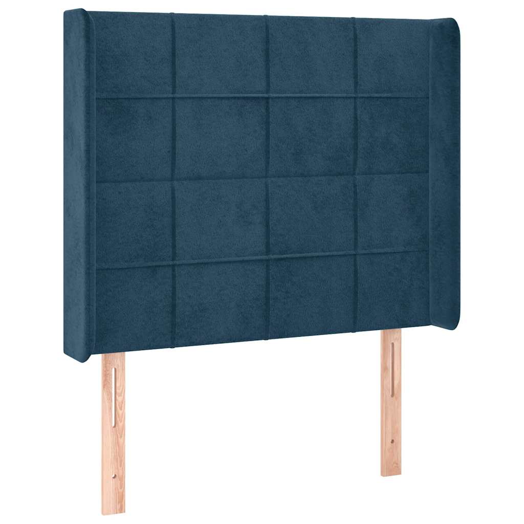sengegavl med kanter 83x16x118/128 cm fløjl mørkeblå