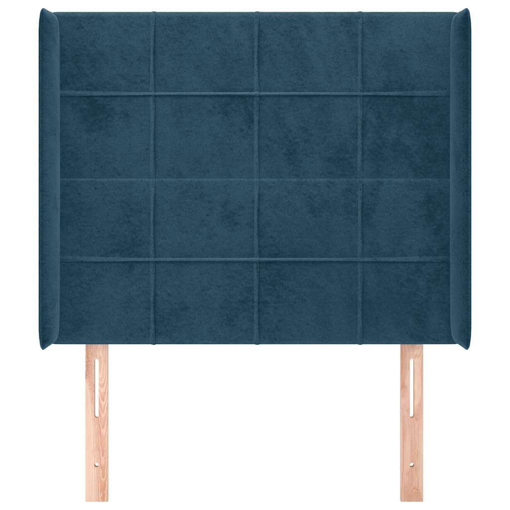 sengegavl med kanter 83x16x118/128 cm fløjl mørkeblå