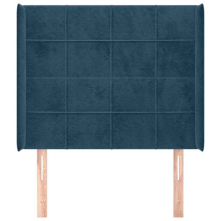 sengegavl med kanter 83x16x118/128 cm fløjl mørkeblå