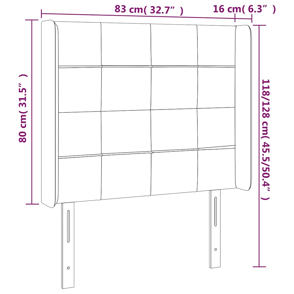 sengegavl med kanter 83x16x118/128 cm fløjl mørkeblå