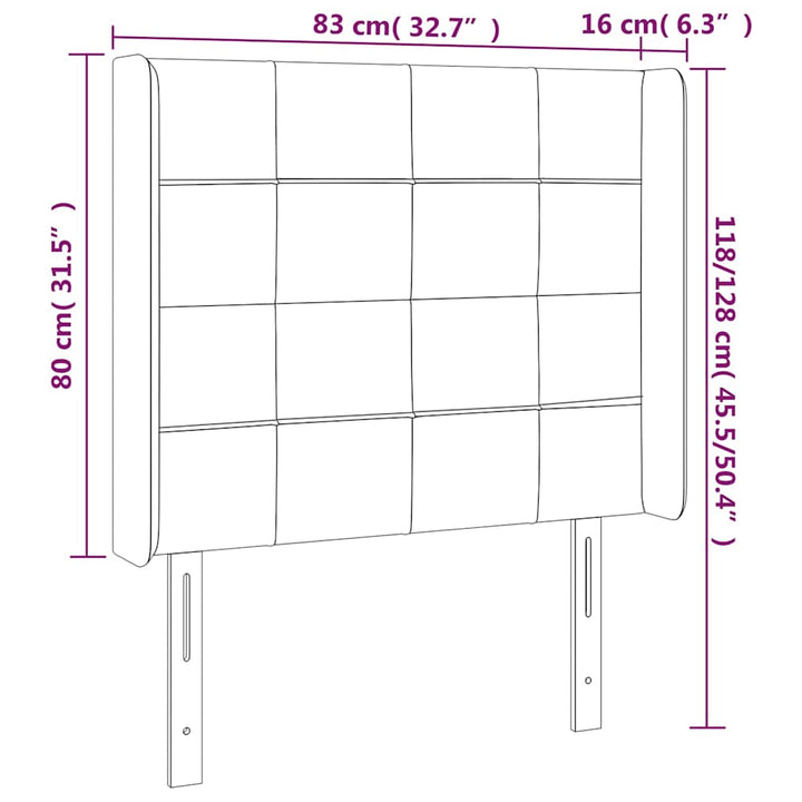 sengegavl med kanter 83x16x118/128 cm fløjl mørkeblå