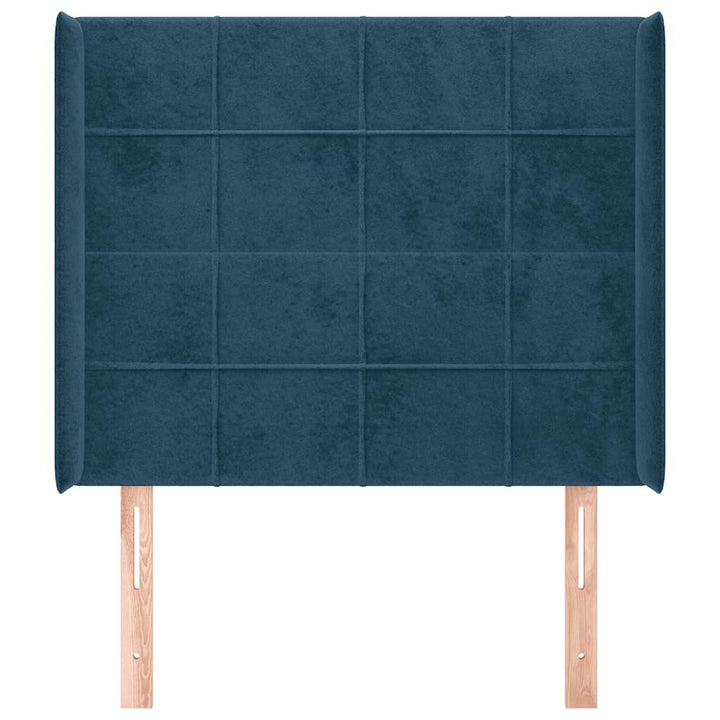 sengegavl med kanter 93x16x118/128 cm fløjl mørkeblå