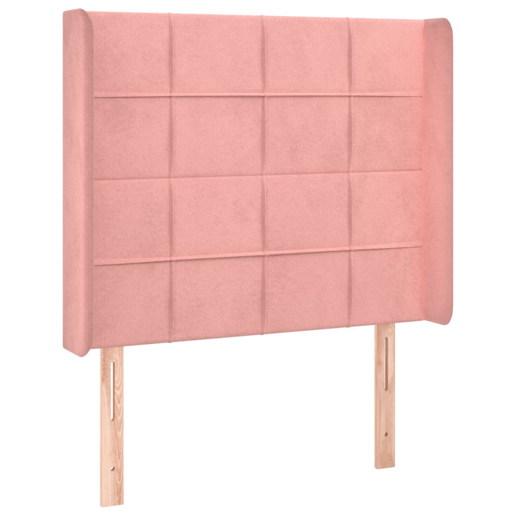 sengegavl med kanter 93x16x118/128 cm fløjl lyserød