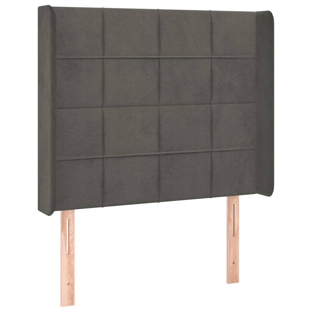 sengegavl med kanter 103x16x118/128 cm fløjl mørkegrå