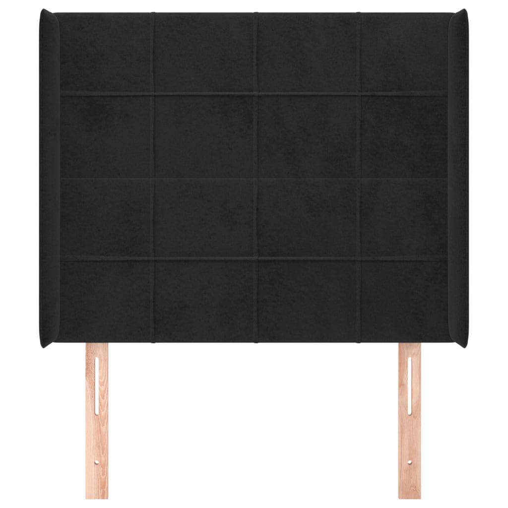 sengegavl med kanter 103x16x118/128 cm fløjl sort