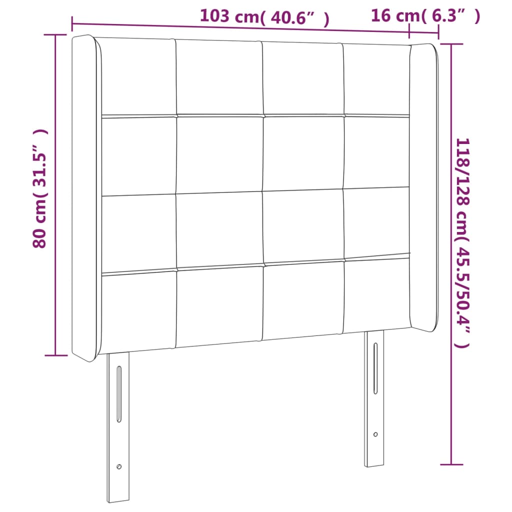 sengegavl med kanter 103x16x118/128 cm fløjl sort
