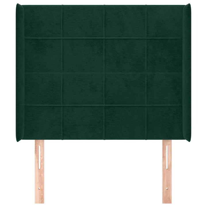 sengegavl med kanter 103x16x118/128 cm fløjl mørkegrøn