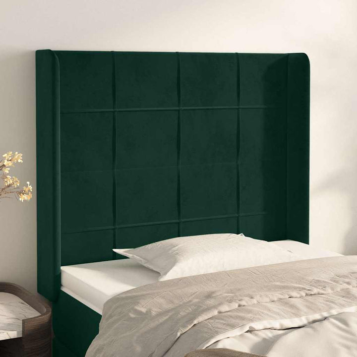 sengegavl med kanter 103x16x118/128 cm fløjl mørkegrøn