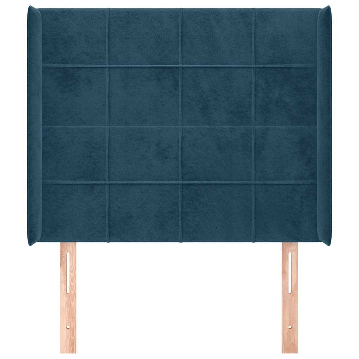 sengegavl med kanter 103x16x118/128 cm fløjl mørkeblå