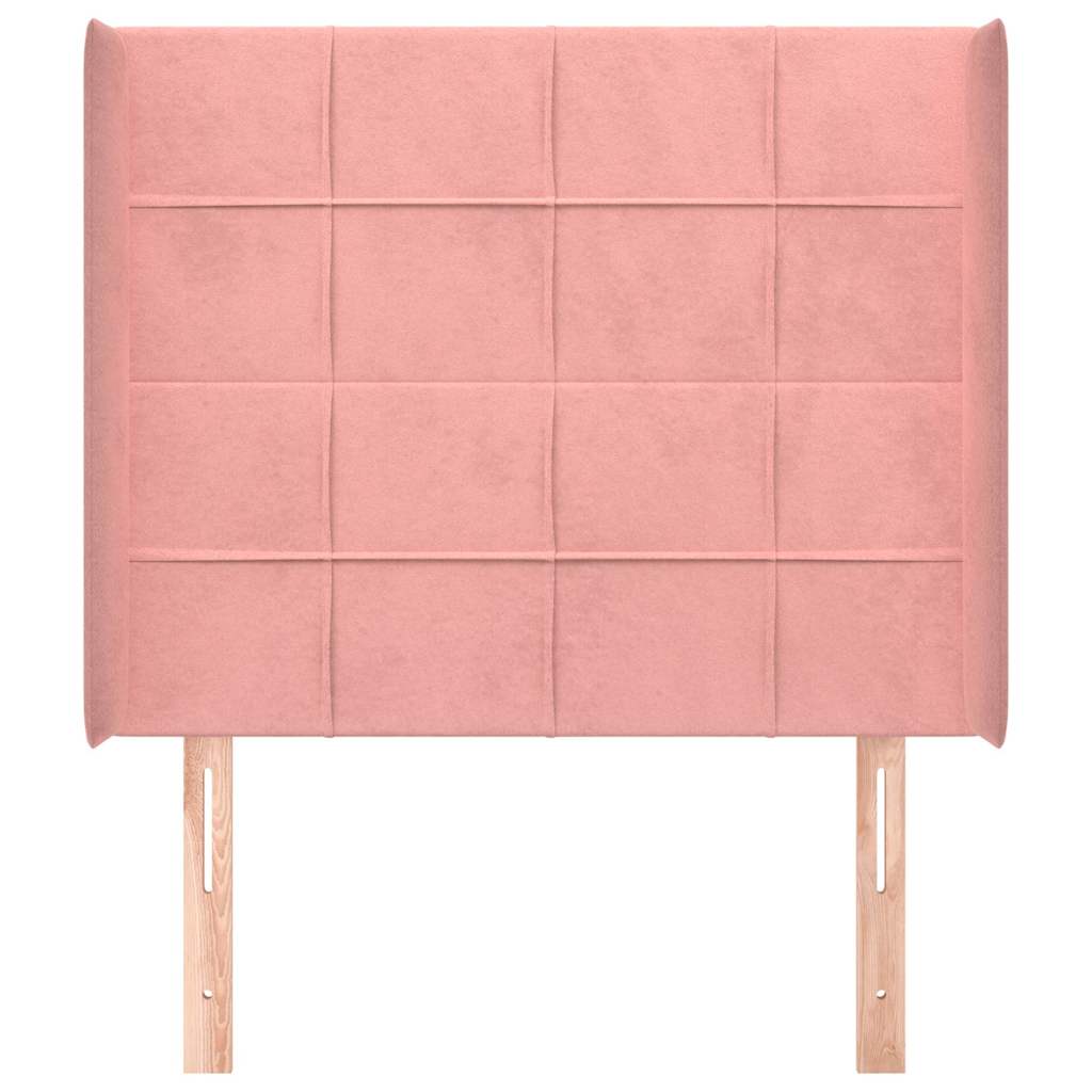 sengegavl med kanter 103x16x118/128 cm fløjl lyserød