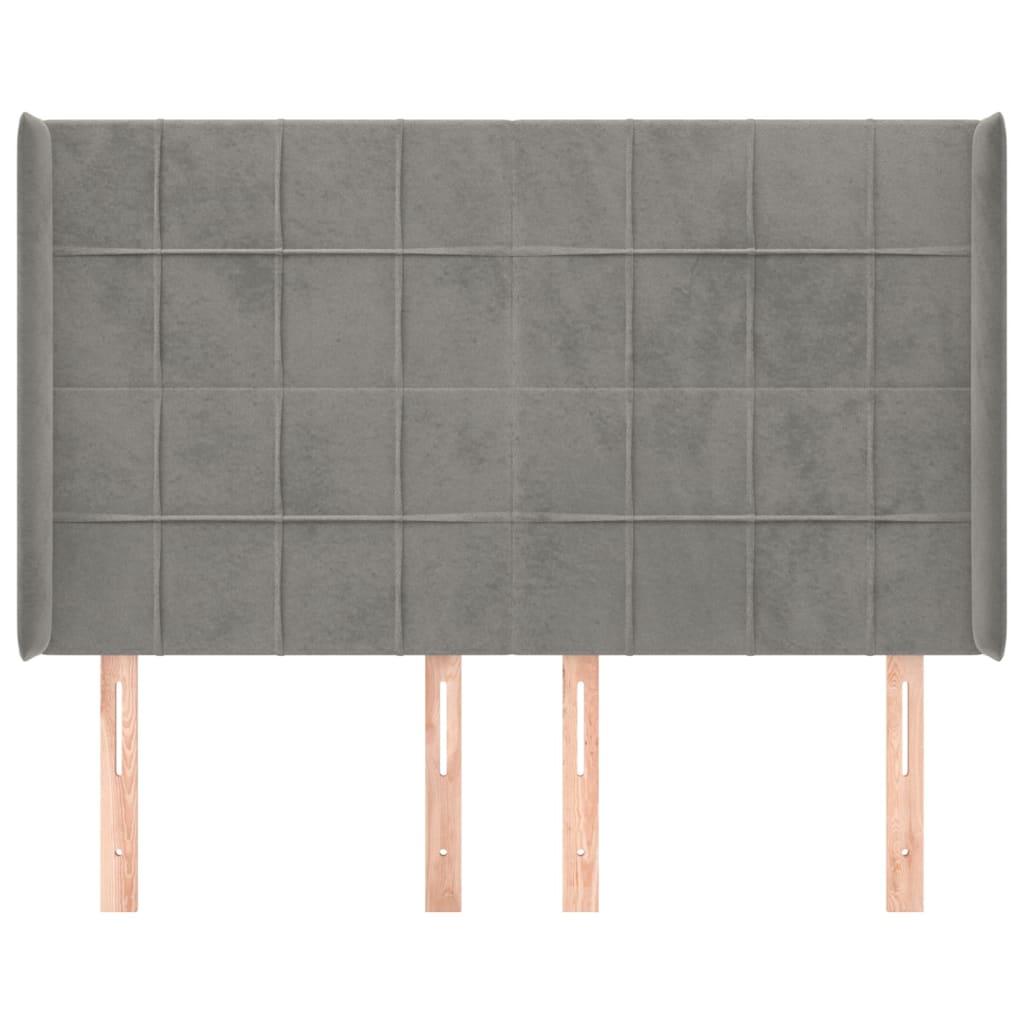 sengegavl med kanter 147x16x118/128 cm fløjl lysegrå