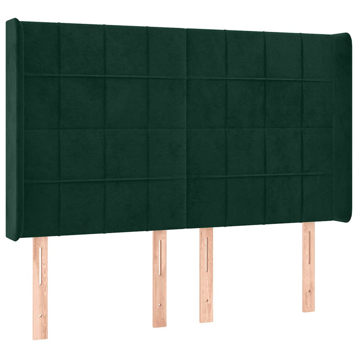 sengegavl med kanter 147x16x118/128 cm fløjl mørkegrøn