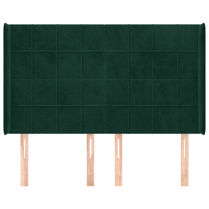 sengegavl med kanter 147x16x118/128 cm fløjl mørkegrøn