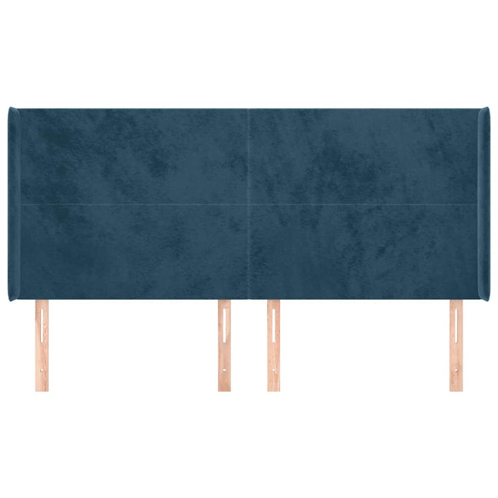sengegavl med kanter 163x16x118/128 cm fløjl mørkeblå