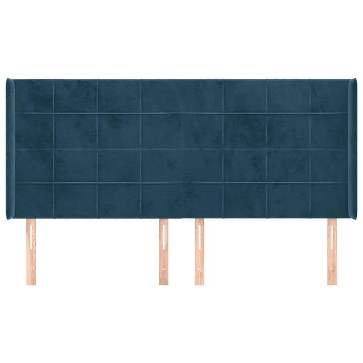 sengegavl med kanter 183x16x118/128 cm fløjl mørkeblå