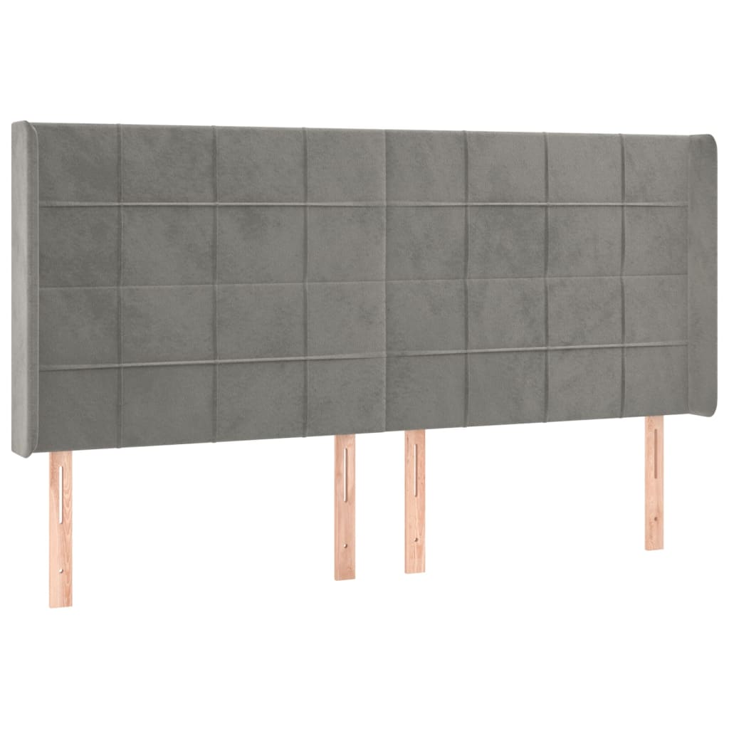 sengegavl med kanter 203x16x118/128 cm fløjl lysegrå