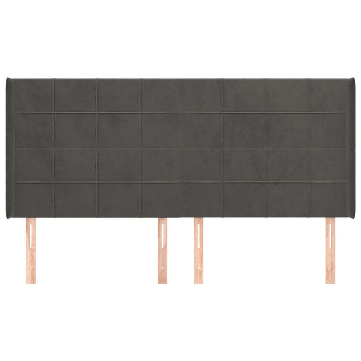 sengegavl med kanter 203x16x118/128 cm fløjl mørkegrå