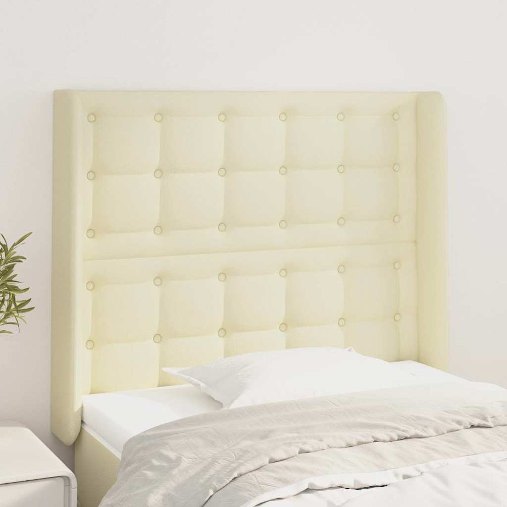 sengegavl med kanter 83x16x118/128 cm kunstlæder cremefarvet