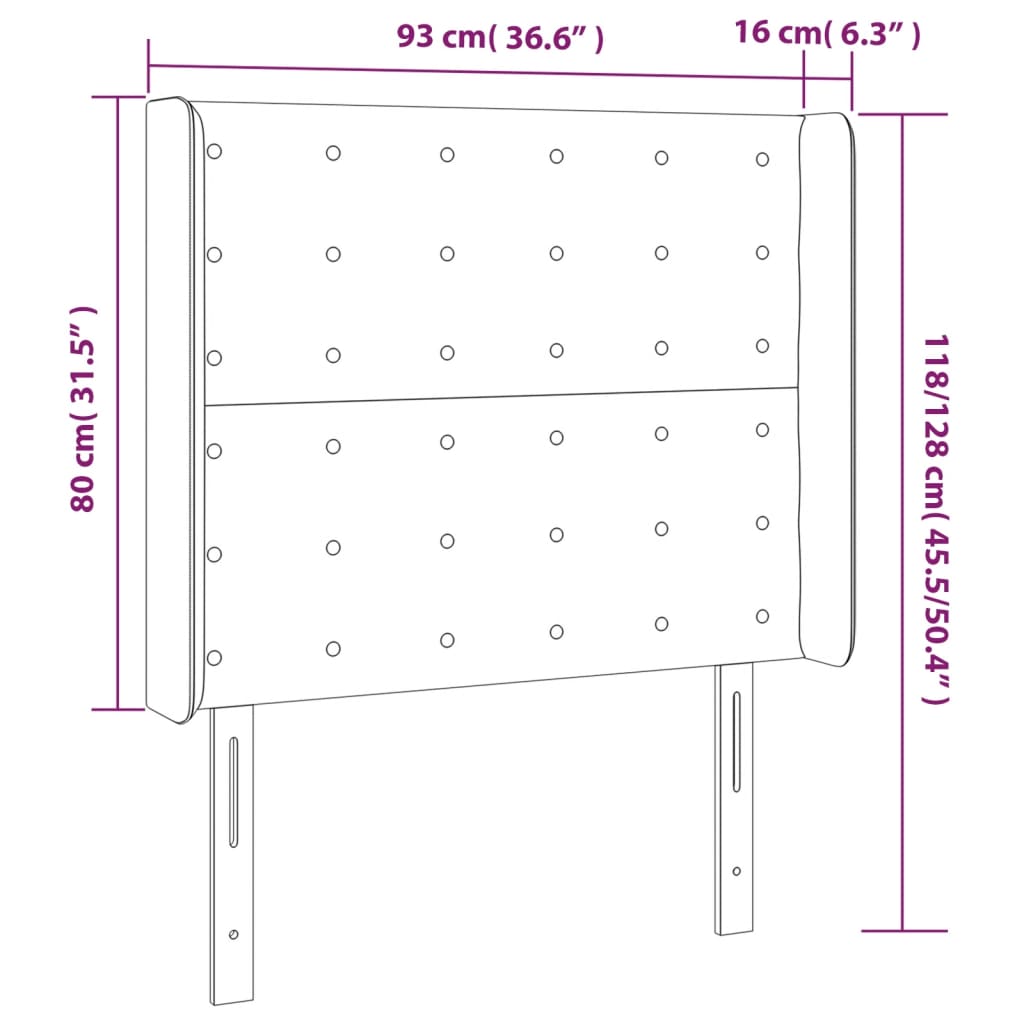 sengegavl med kanter 93x16x118/128 cm kunstlæder sort