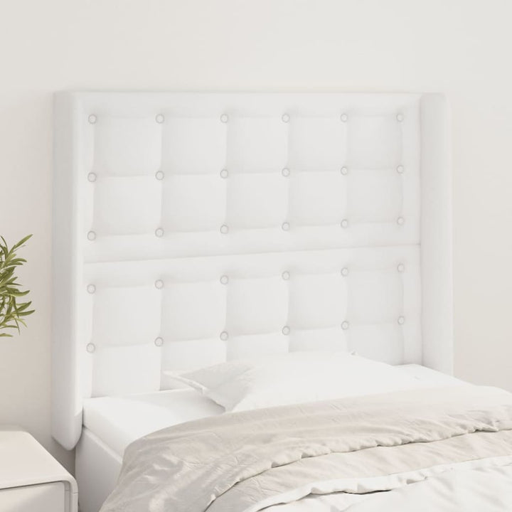 sengegavl med kanter 93x16x118/128 cm kunstlæder hvid