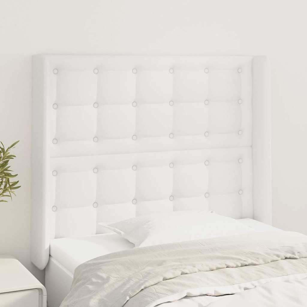 sengegavl med kanter 93x16x118/128 cm kunstlæder hvid