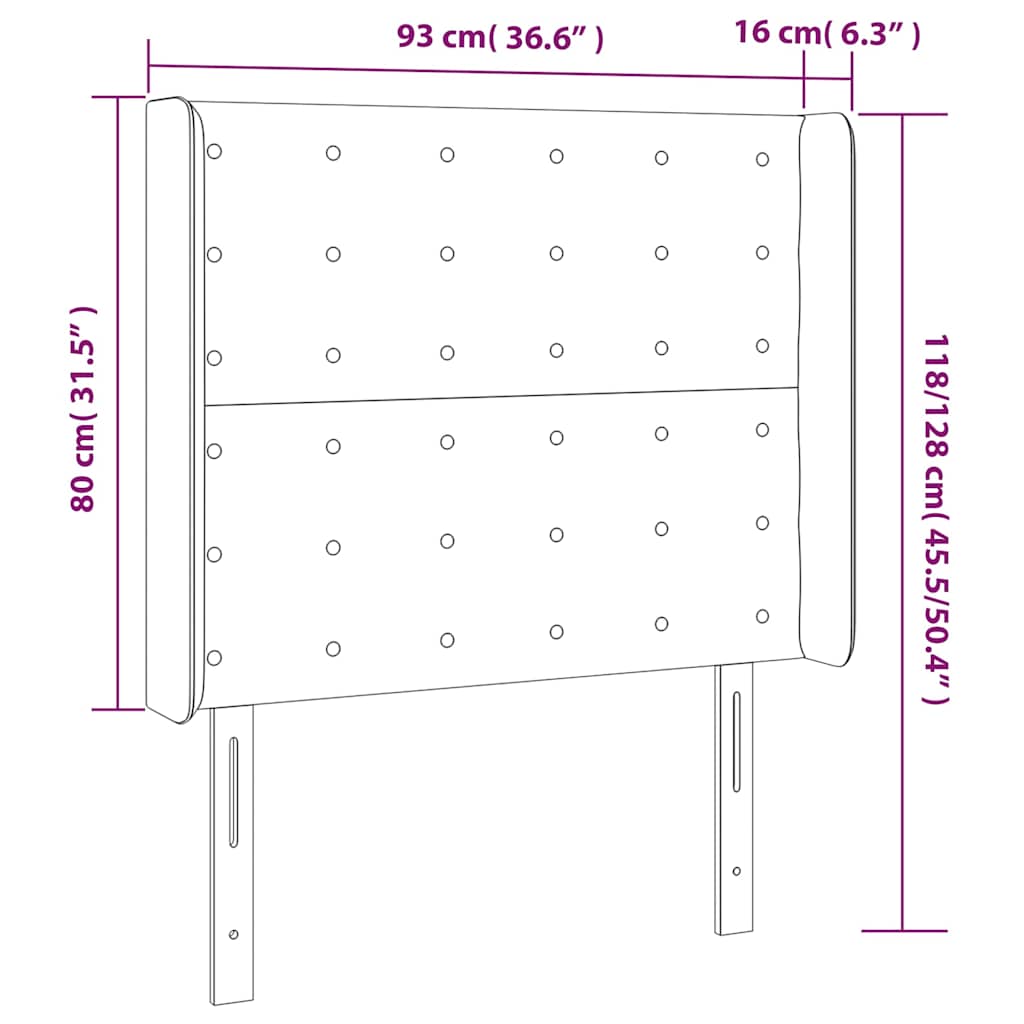 sengegavl med kanter 93x16x118/128 cm kunstlæder grå