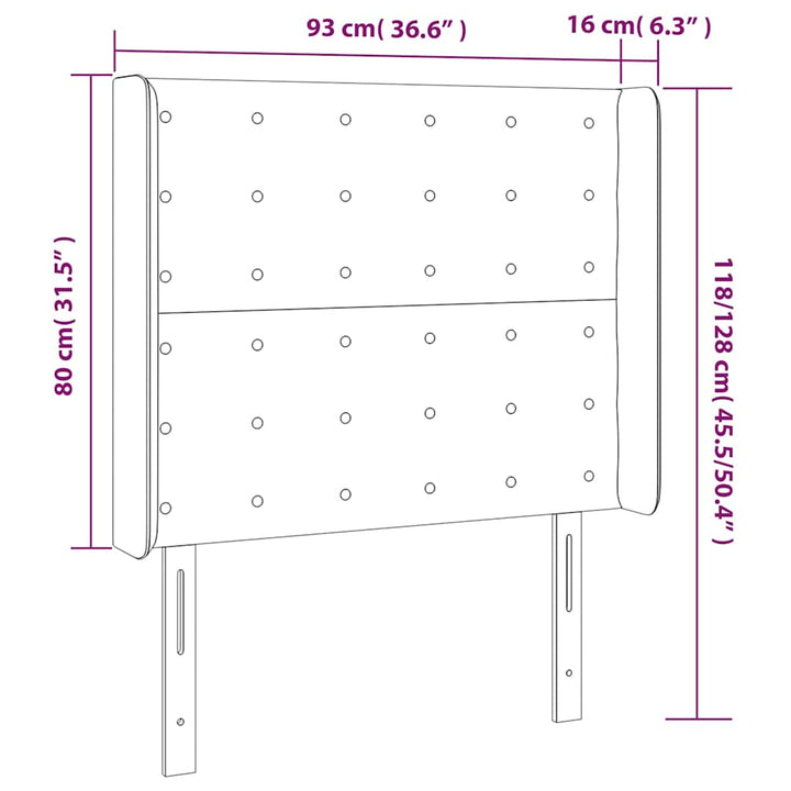 sengegavl med kanter 93x16x118/128 cm kunstlæder grå