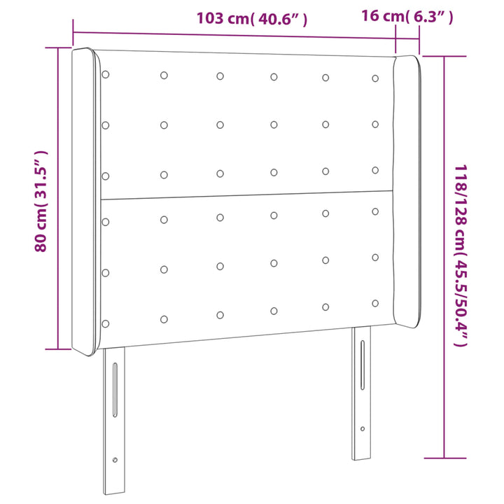 sengegavl med kanter 103x16x118/128 cm kunstlæder hvid
