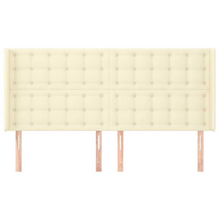 sengegavl med kanter 163x16x118/128 cm kunstlæder cremefarvet