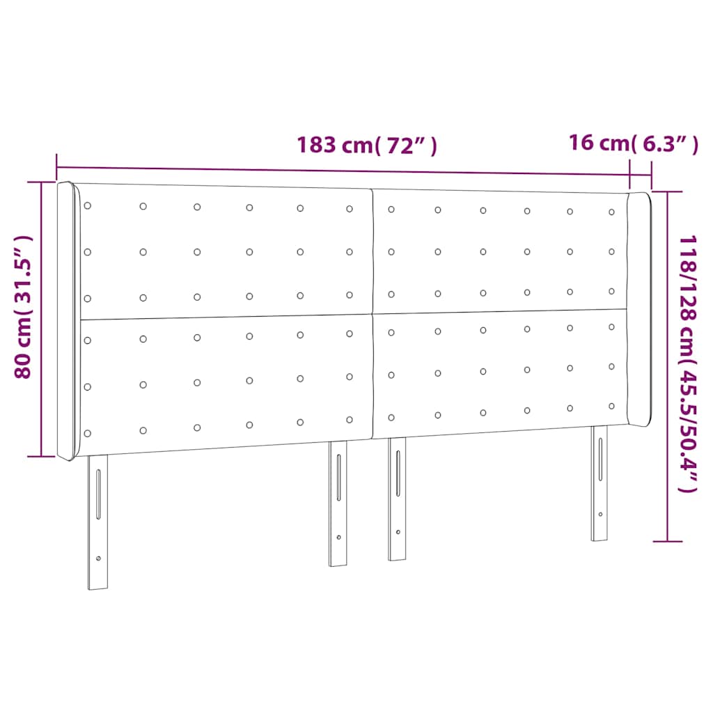 sengegavl med kanter 183x16x118/128 cm kunstlæder cremefarvet