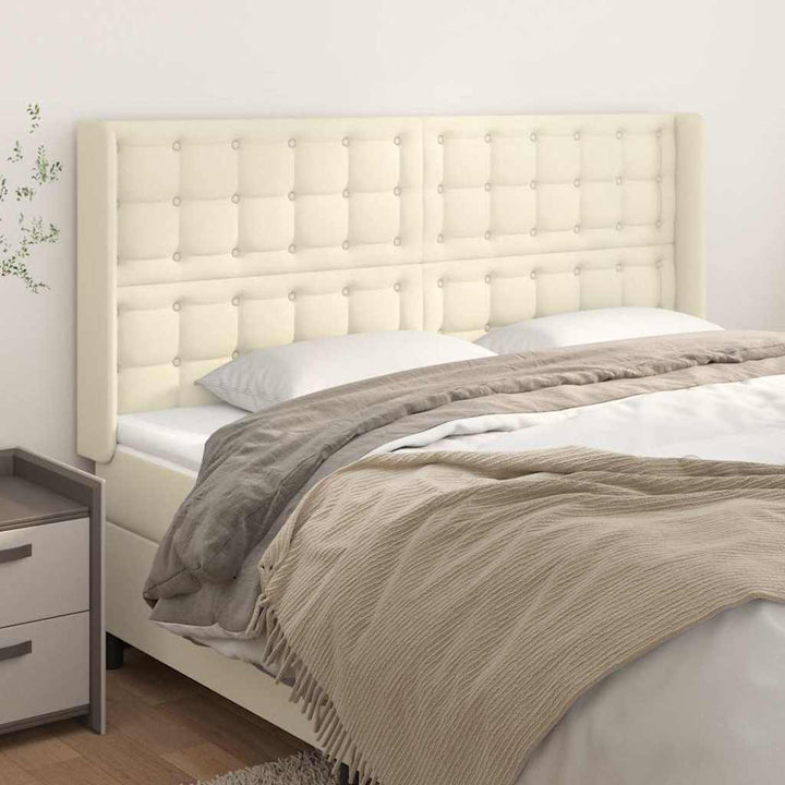 sengegavl med kanter 183x16x118/128 cm kunstlæder cremefarvet