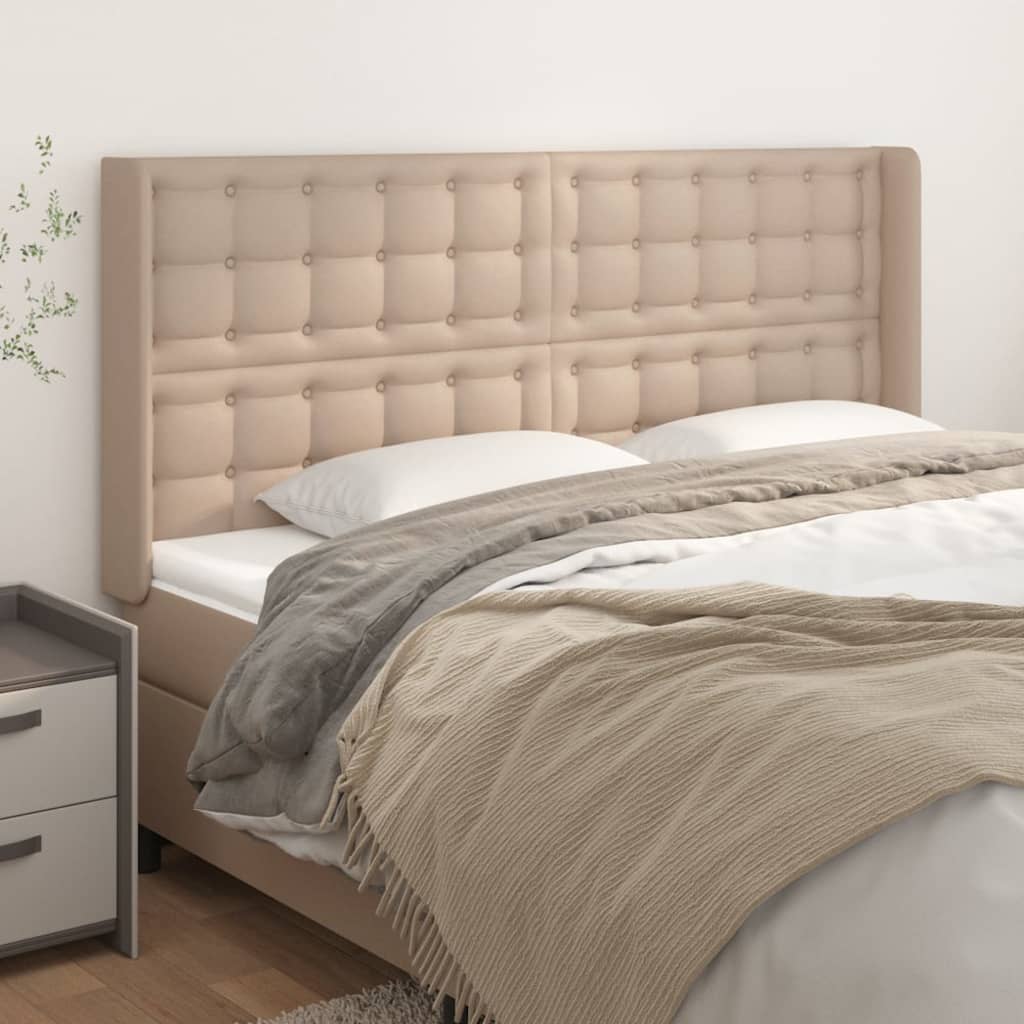 sengegavl med kanter 183x16x118/128 cm kunstlæder cappuccino