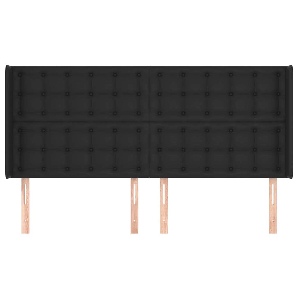 sengegavl med kanter 203x16x118/128 cm kunstlæder sort