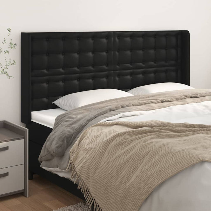 sengegavl med kanter 203x16x118/128 cm kunstlæder sort