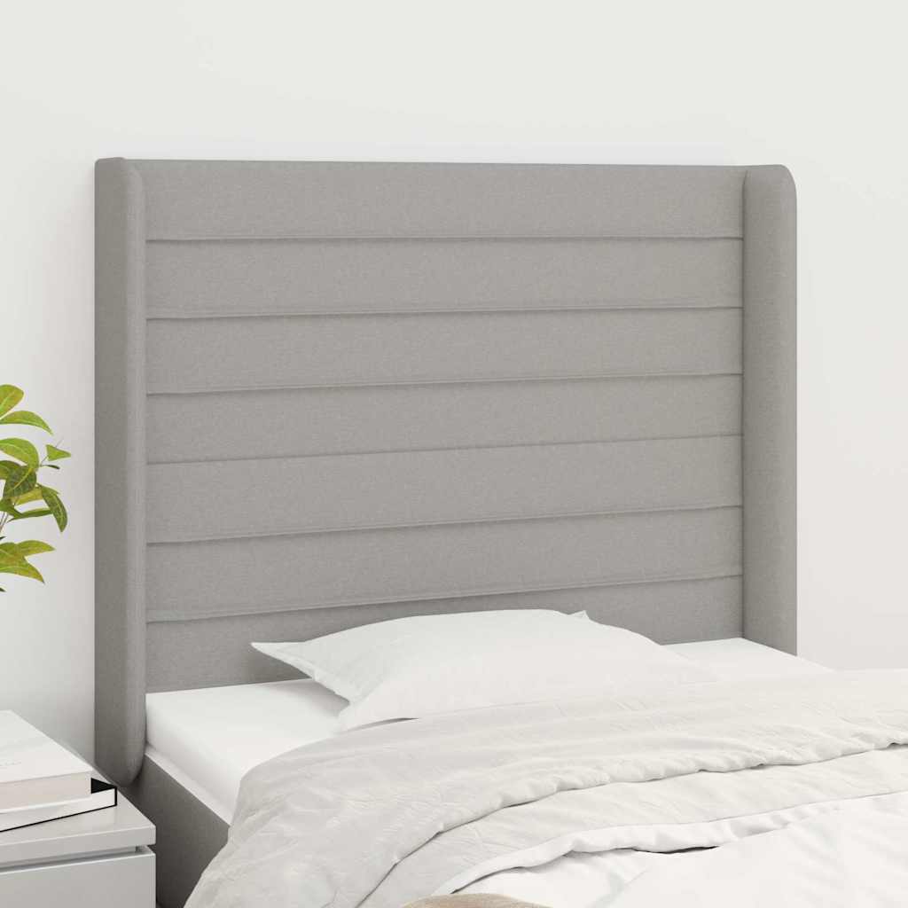 sengegavl med kanter 83x16x118/128 cm stof lysegrå