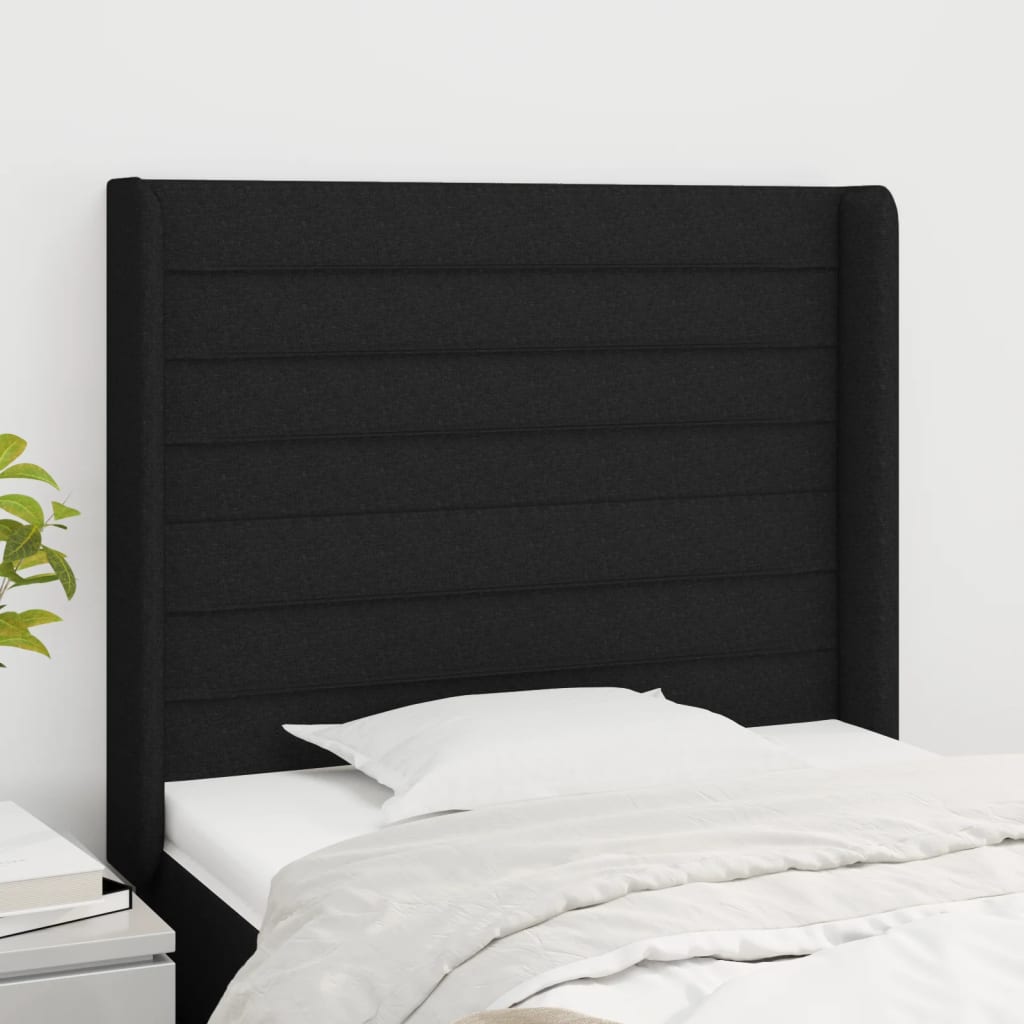 sengegavl med kanter 83x16x118/128 cm stof sort