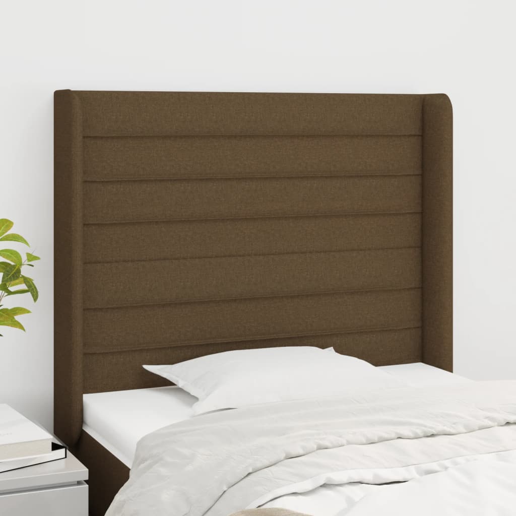sengegavl med kanter 93x16x118/128 cm stof mørkebrun