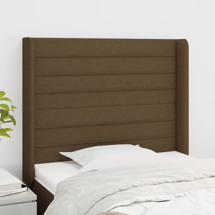 sengegavl med kanter 93x16x118/128 cm stof mørkebrun