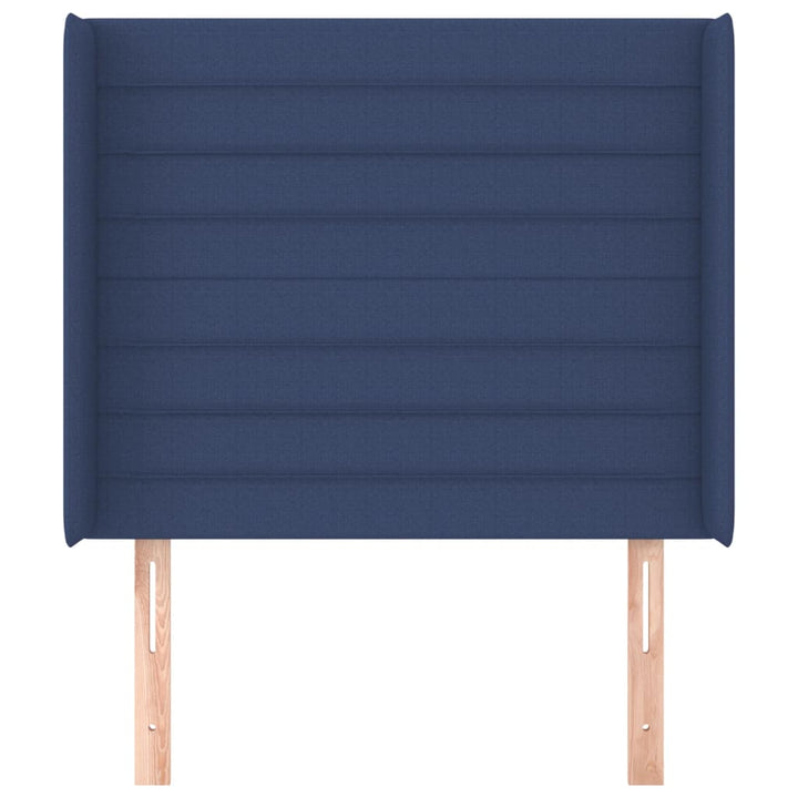 sengegavl med kanter 93x16x118/128 cm stof blå