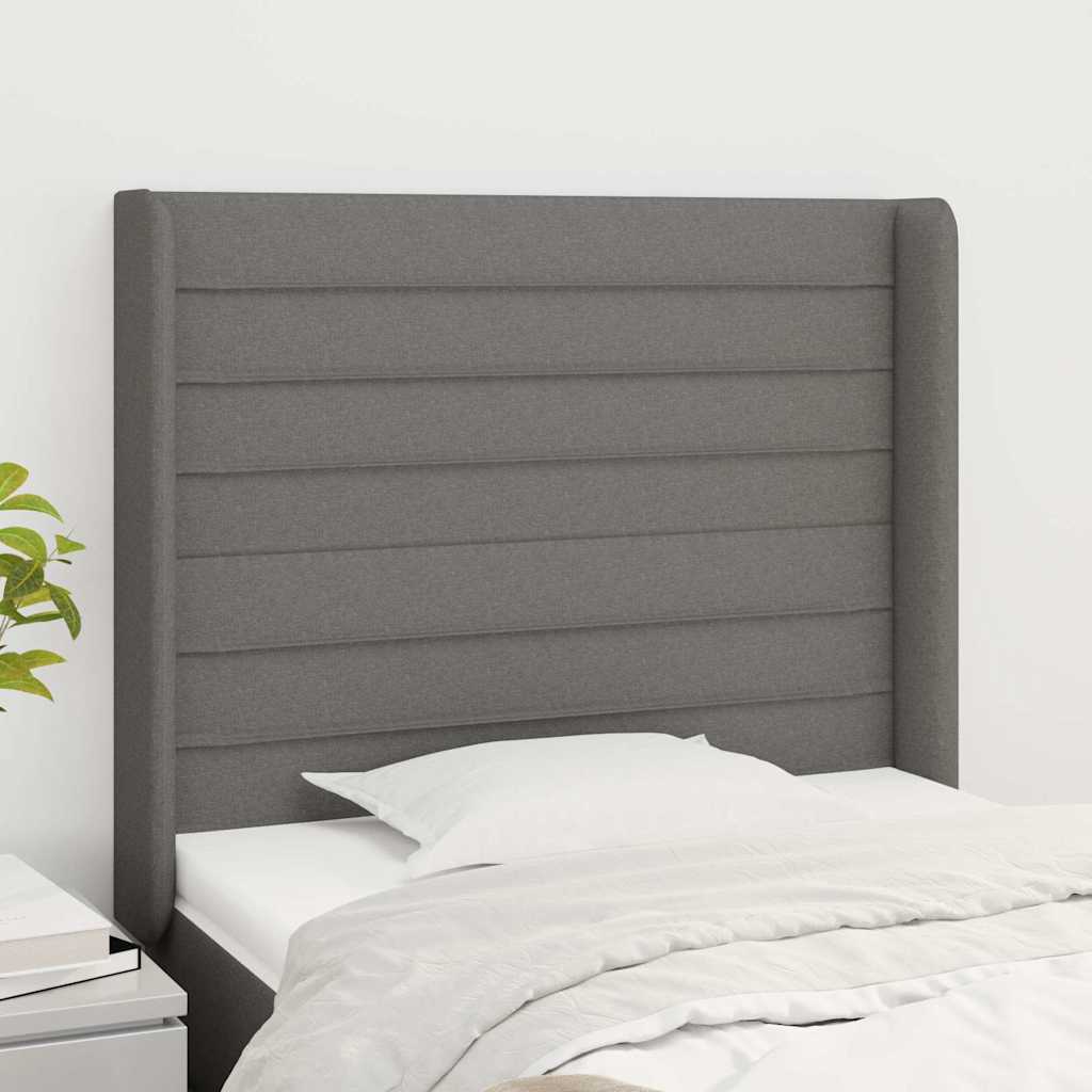 sengegavl med kanter 103x16x118/128 cm stof mørkegrå
