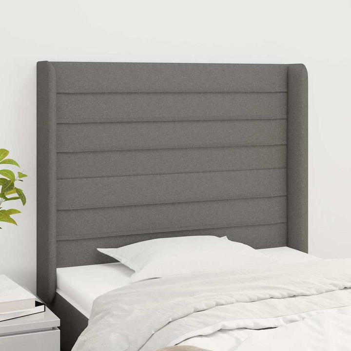 sengegavl med kanter 103x16x118/128 cm stof mørkegrå