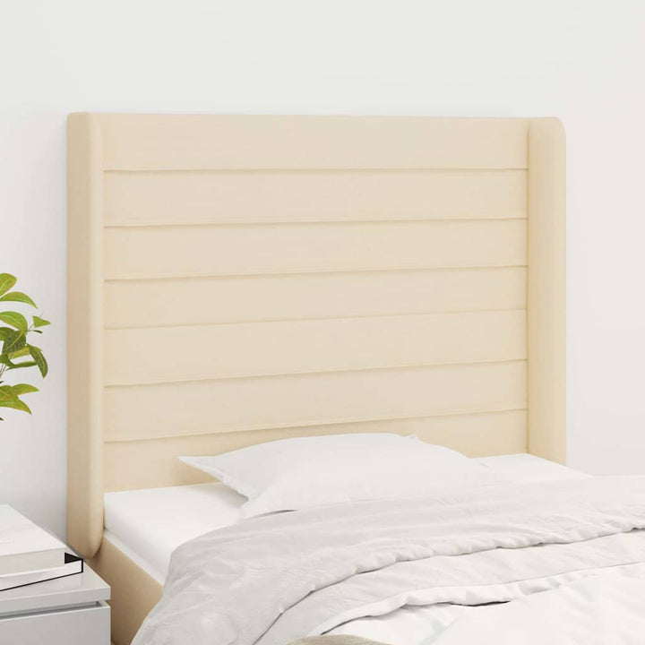 sengegavl med kanter 103x16x118/128 cm stof cremefarvet