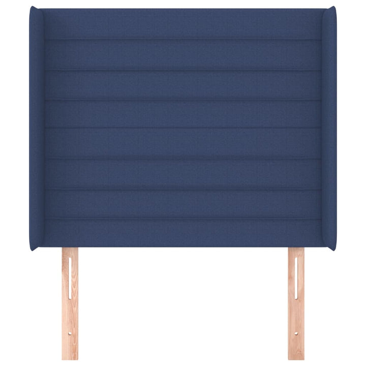 sengegavl med kanter 103x16x118/128 cm stof blå