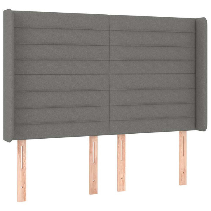 sengegavl med kanter 147x16x118/128 cm stof mørkegrå