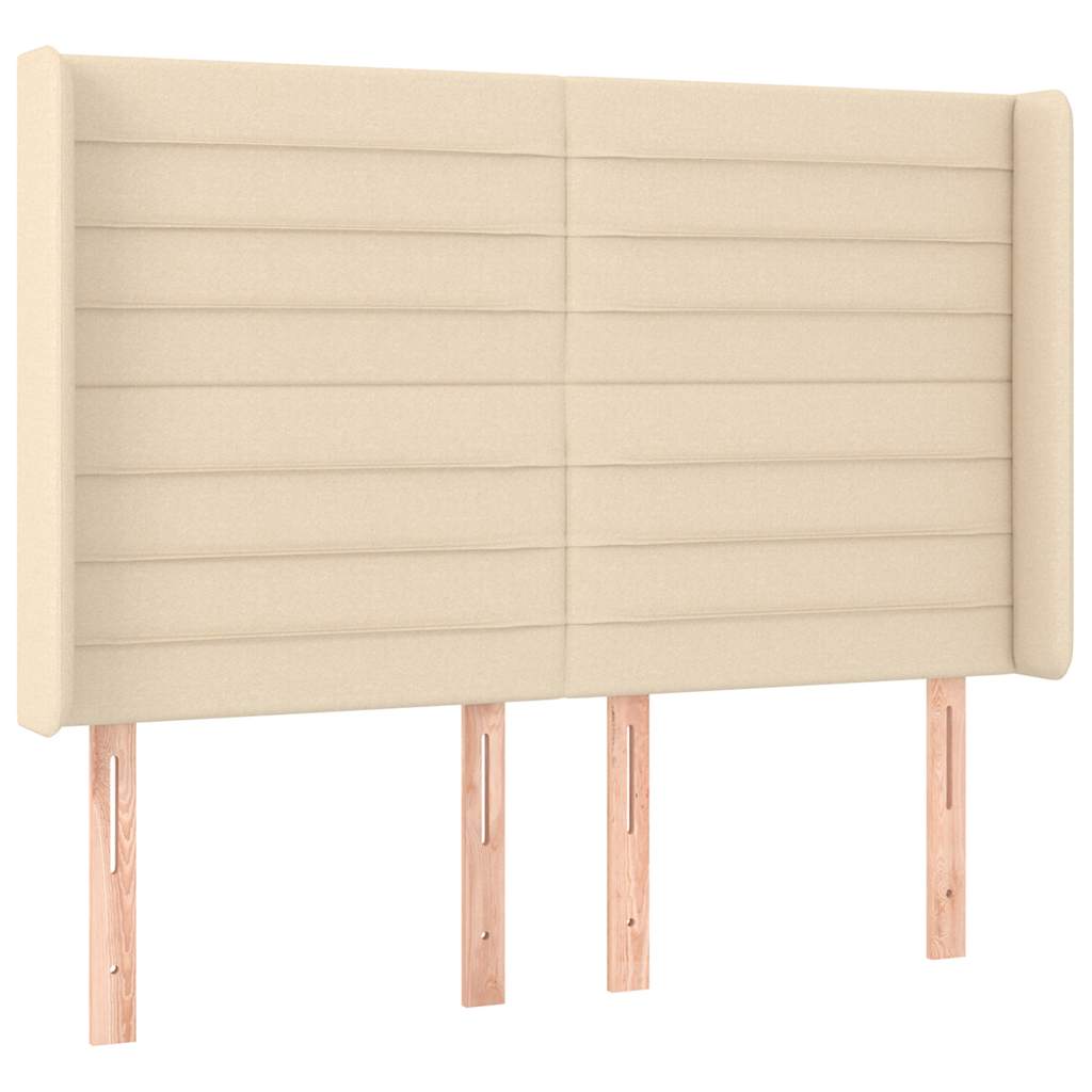 sengegavl med kanter 147x16x118/128 cm stof cremefarvet