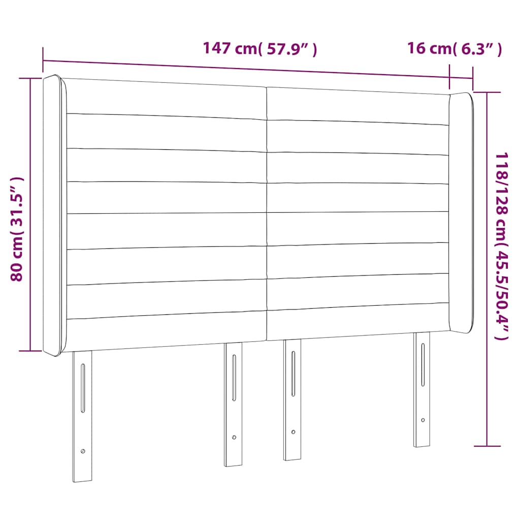 sengegavl med kanter 147x16x118/128 cm stof cremefarvet
