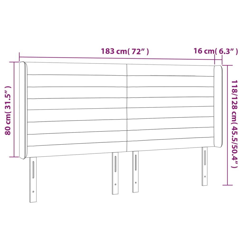 sengegavl med kanter 183x16x118/128 cm stof sort
