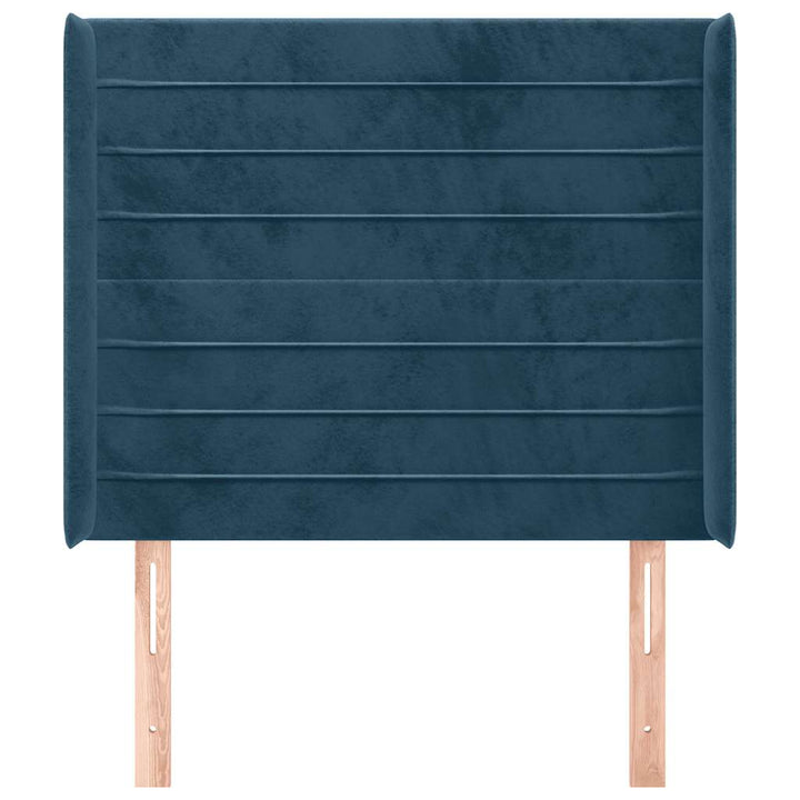sengegavl med kanter 83x16x118/128 cm fløjl mørkeblå
